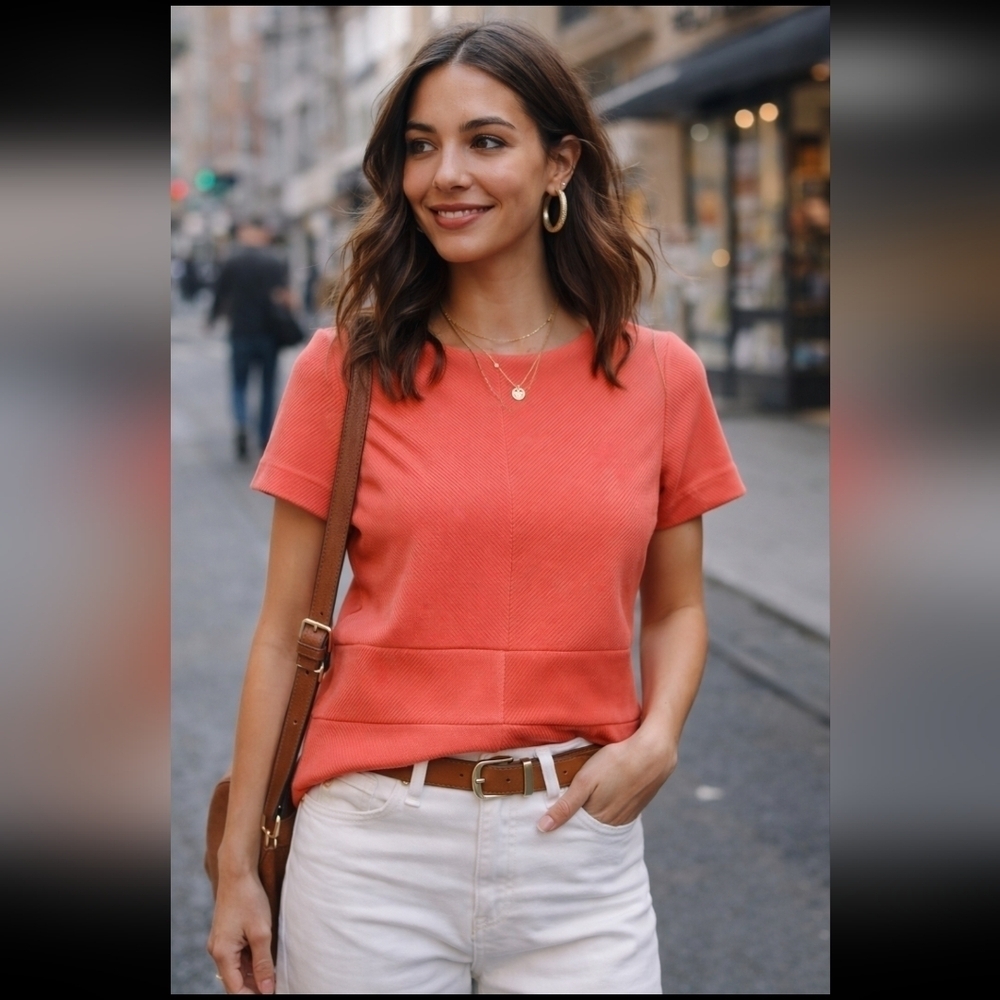Madewell Womens Orange Ribbed Bistro Casual Colorful Everyday Top In Coral XS